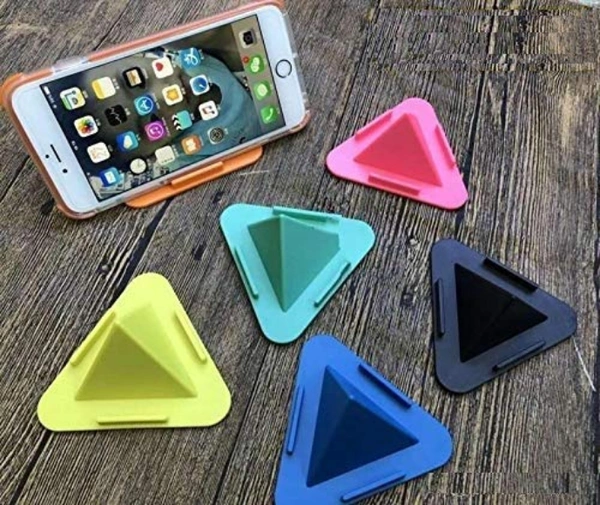  Mobile Accessories Universal Portable Three-Sided Pyramid Shape Desktop/Table Mobile Holder Stand - Anti Slip, Multi Angle (Any Color)